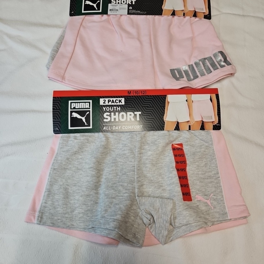 Puma 2-Pack Girls Shorts M (10/12) . Pink Gray NWT